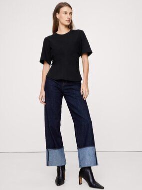 NWT Banana Republic Women Black Heavyweight Cotton Knit Draped T-Shirt Top S